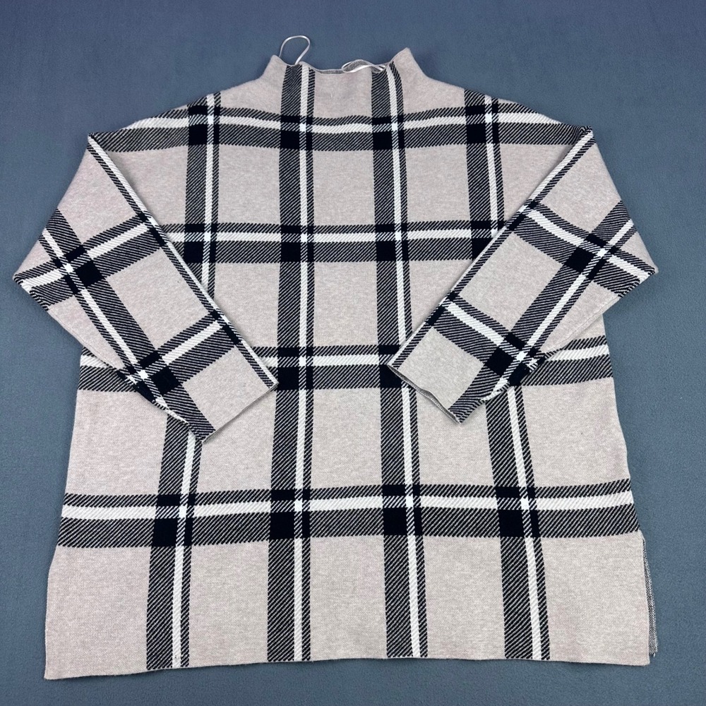 Max Studio Woman Plaid Mock Neck Sweater Tan Black White 2X Plus Size